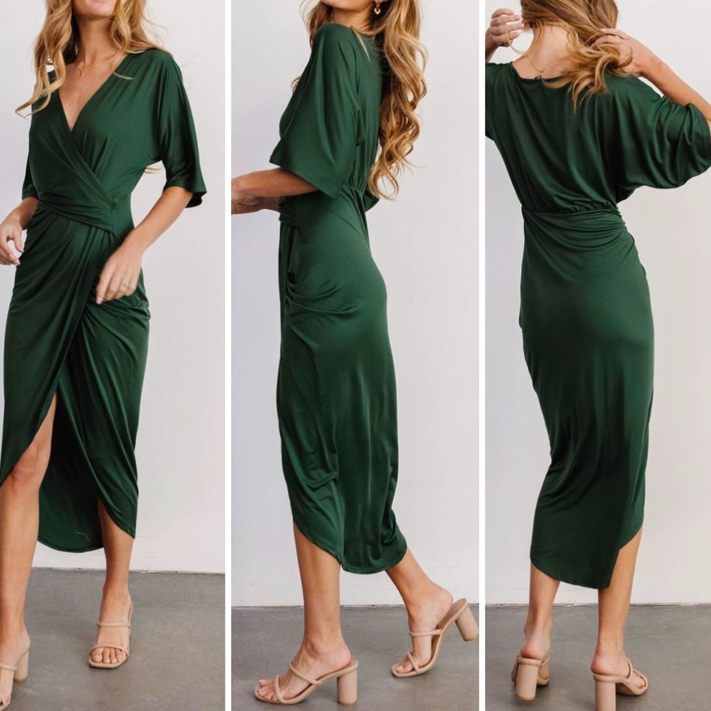 Baltic Born Solana Ruched Dress in Hunter Green